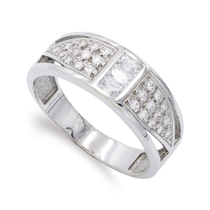 18K SORTIJA ORO BLANCO CON CIRCONITAS. ANCHO: 7 MM