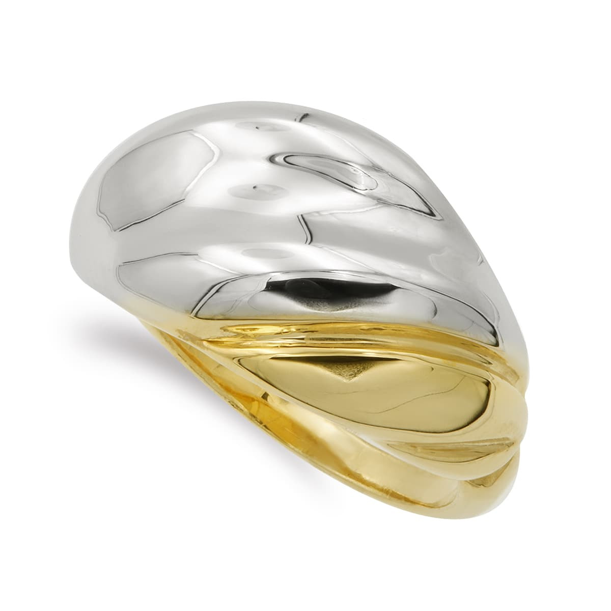 18K SORTIJA ORO BICOLOR LISA CON BANDAS CRUZADAS. ANCHO: 13 MM