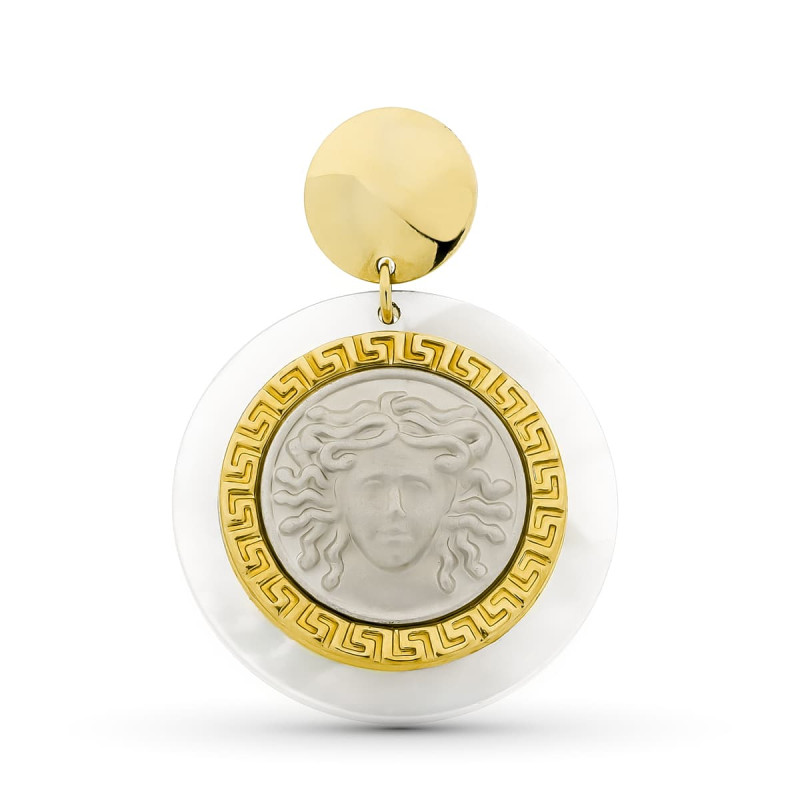 18K COLGANTE AMULETO ORO BICOLOR MEDUSA NACAR 30 MM