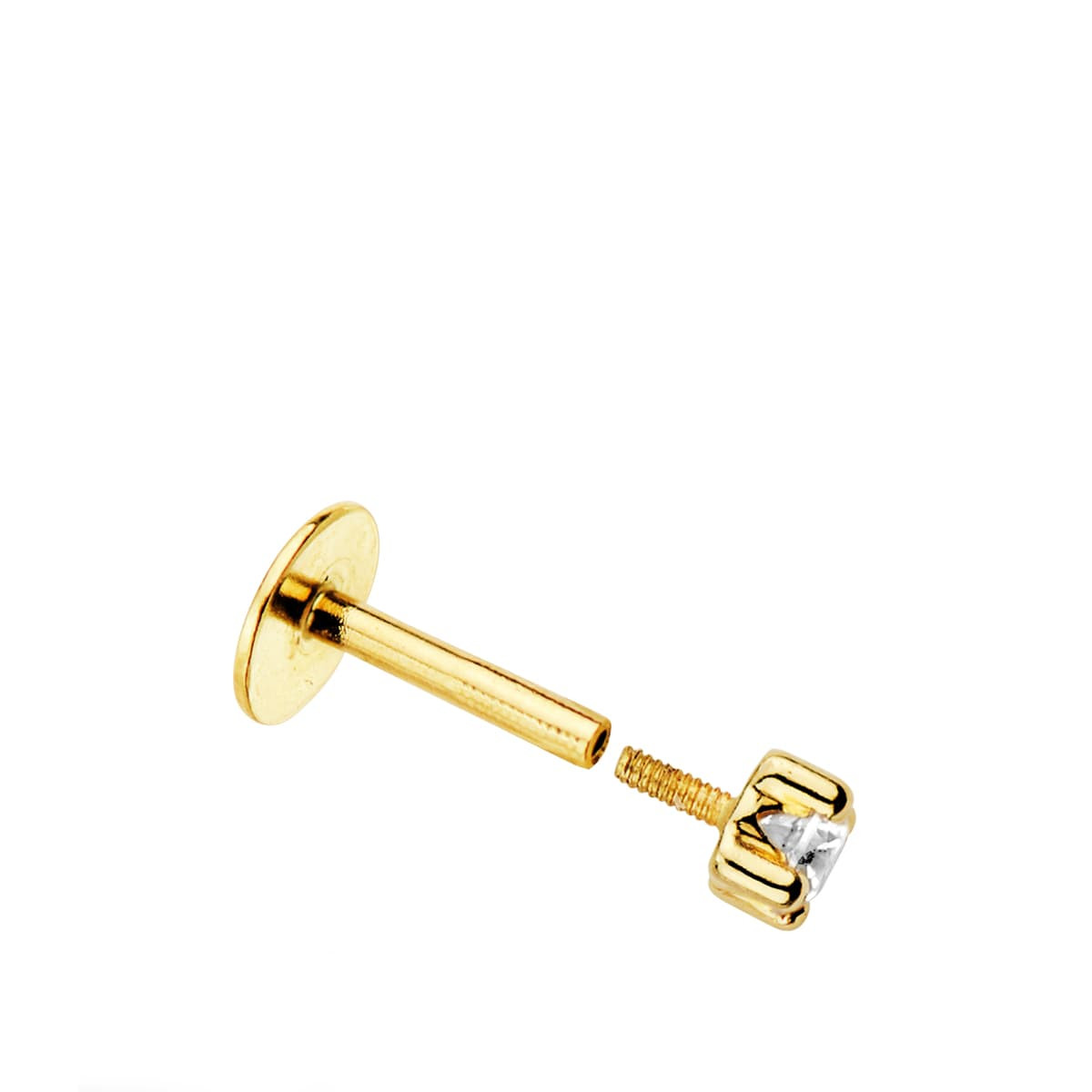 18K PIERCING LABIO ORO AMARILLO CIRCONITA GARRAS 2.5 MM GRUESO BARRA 1.20 MM LONGITUD 7 MM TOTAL PIERCING 9 MM CIERRE TUERCA