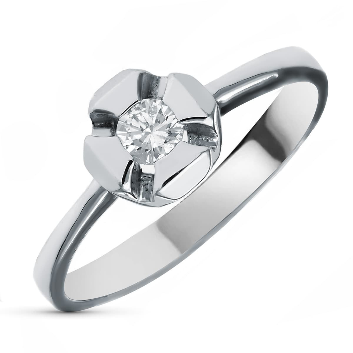 18K SOLITARIO ORO BLANCO DIAMANTE NATURAL TALLA BRILLANTE 0.20 QTS. ANCHO: 6MM. ALTO: 6MM