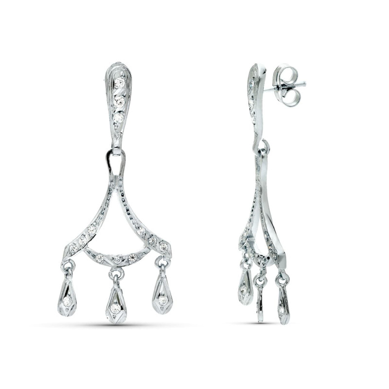 18K PENDIENTES ORO BLANCO NOVIA DOS CUERPOS 40X16 MM CIERRE PRESION