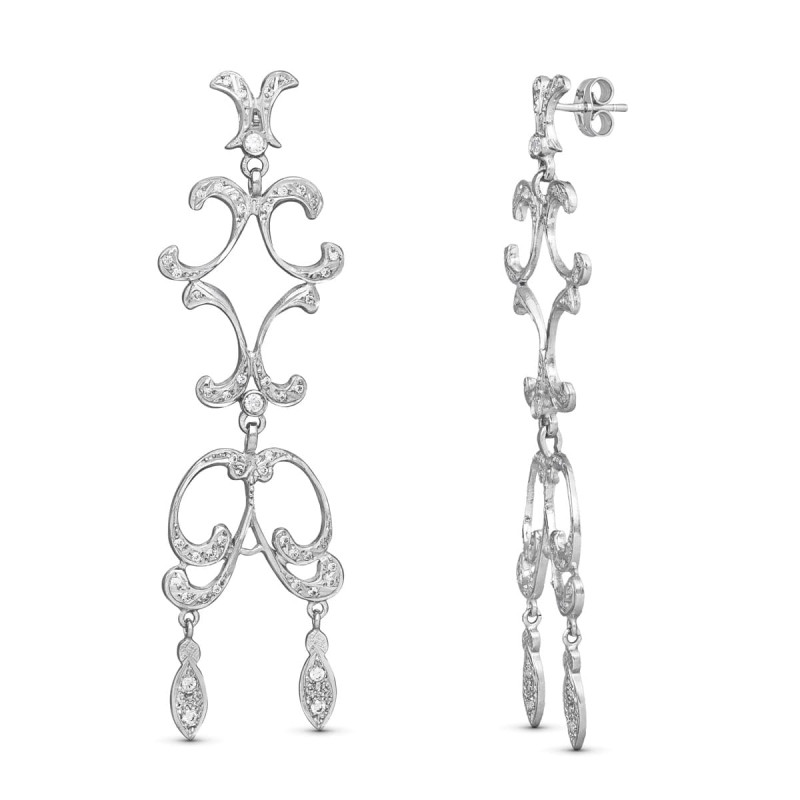 18K PENDIENTES ORO BLANCO CIRCONITA MANTILLA CARTIER 66X20 MM CIERRE PRESION