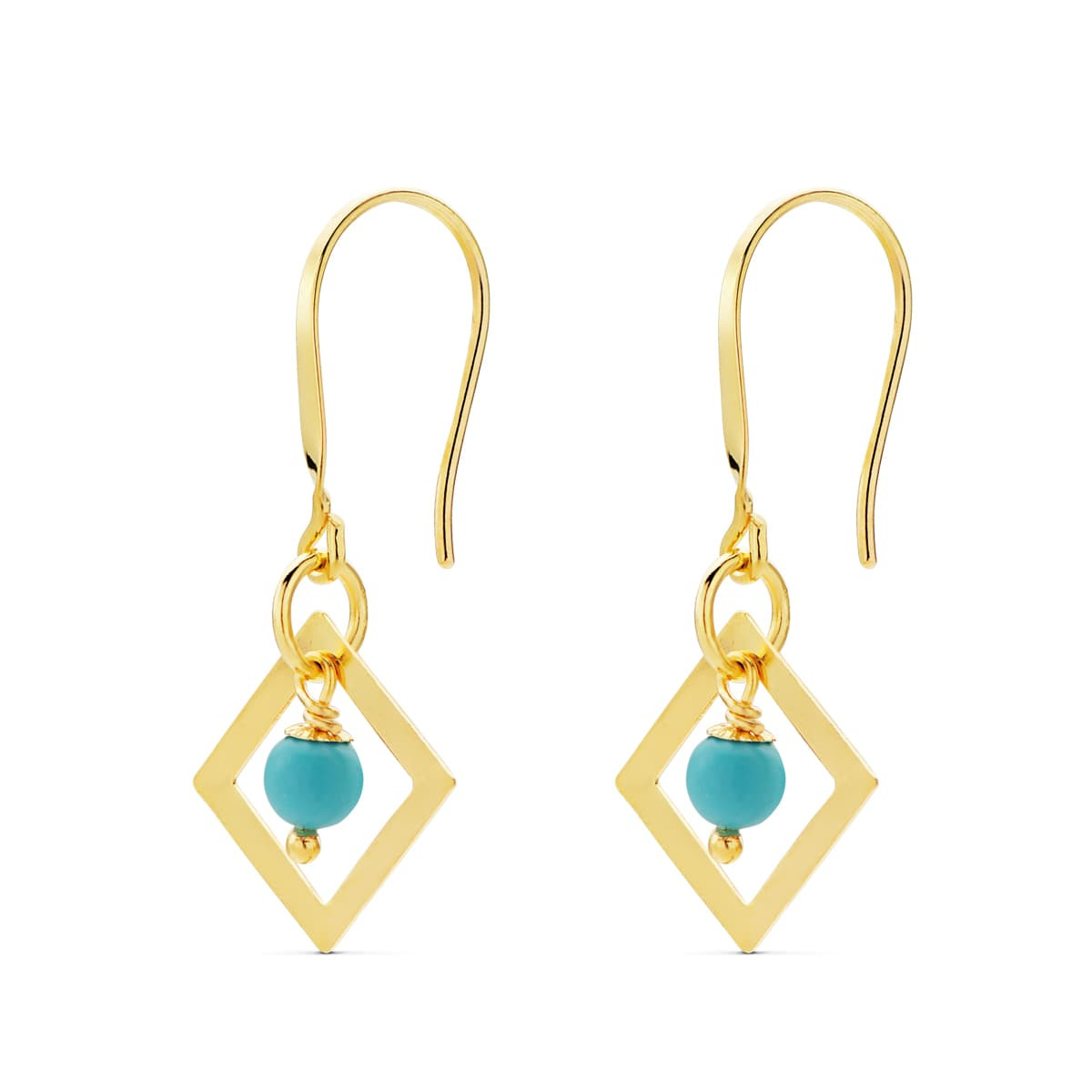 18K PENDIENTES ORO AMARILLO CUADRADO CORAL O TURQUESA 30X14 MM CIERRE GANCHO