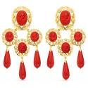18K PENDIENTES ORO CUBANAS AMARILLO MANTILLA CAMAFEO Y CORAL  70X38 MM CATALAN