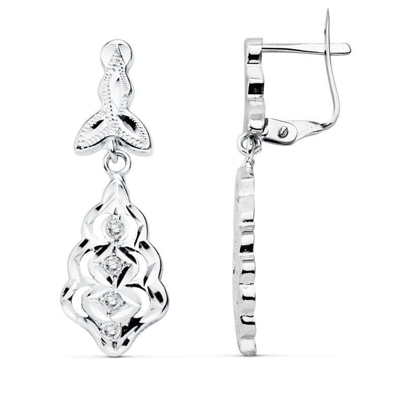 18K PENDIENTES CUBANAS ORO BLANCO 27X9 MM CIERRE PRESION