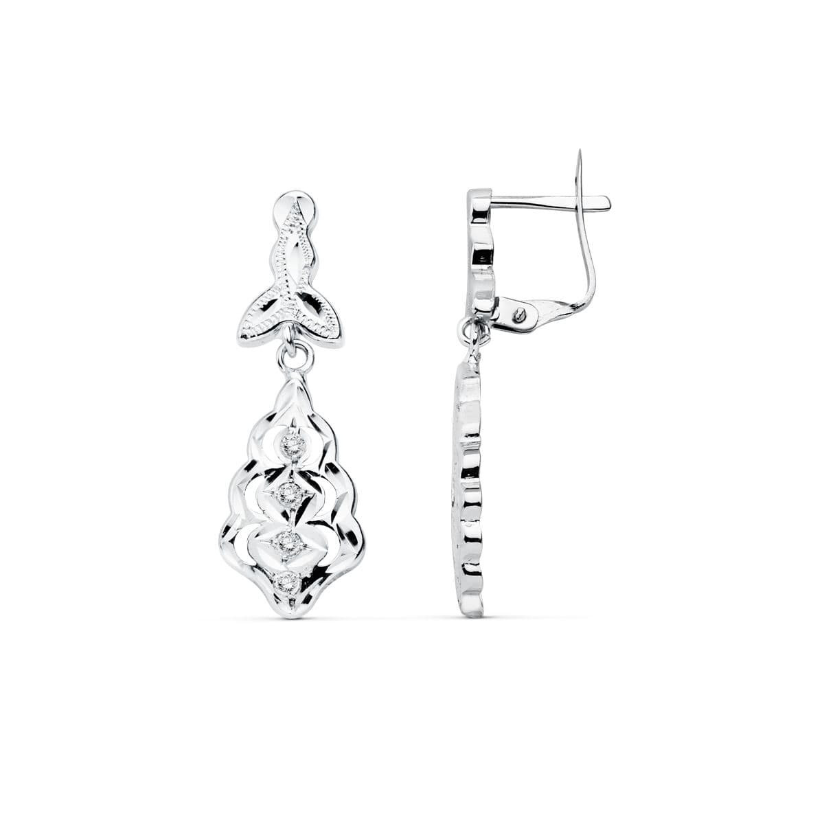 18K PENDIENTES CUBANAS ORO BLANCO 27X9 MM CIERRE PRESION