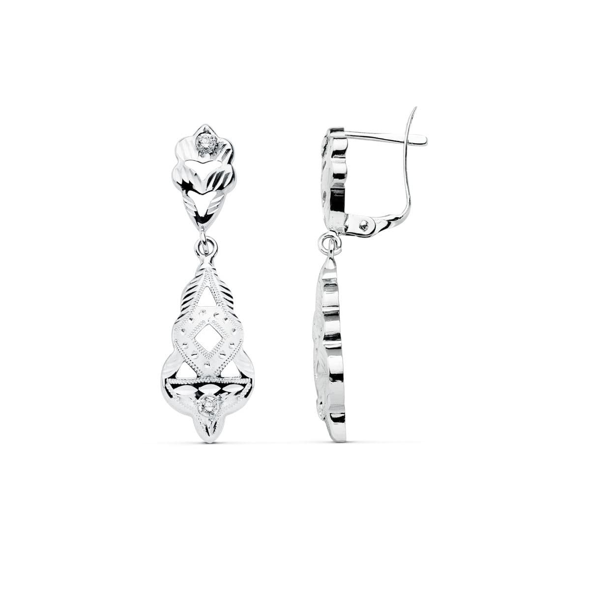 18K PENDIENTES CUBANAS ORO BLANCO 34X9 MM CIERRE CATALAN