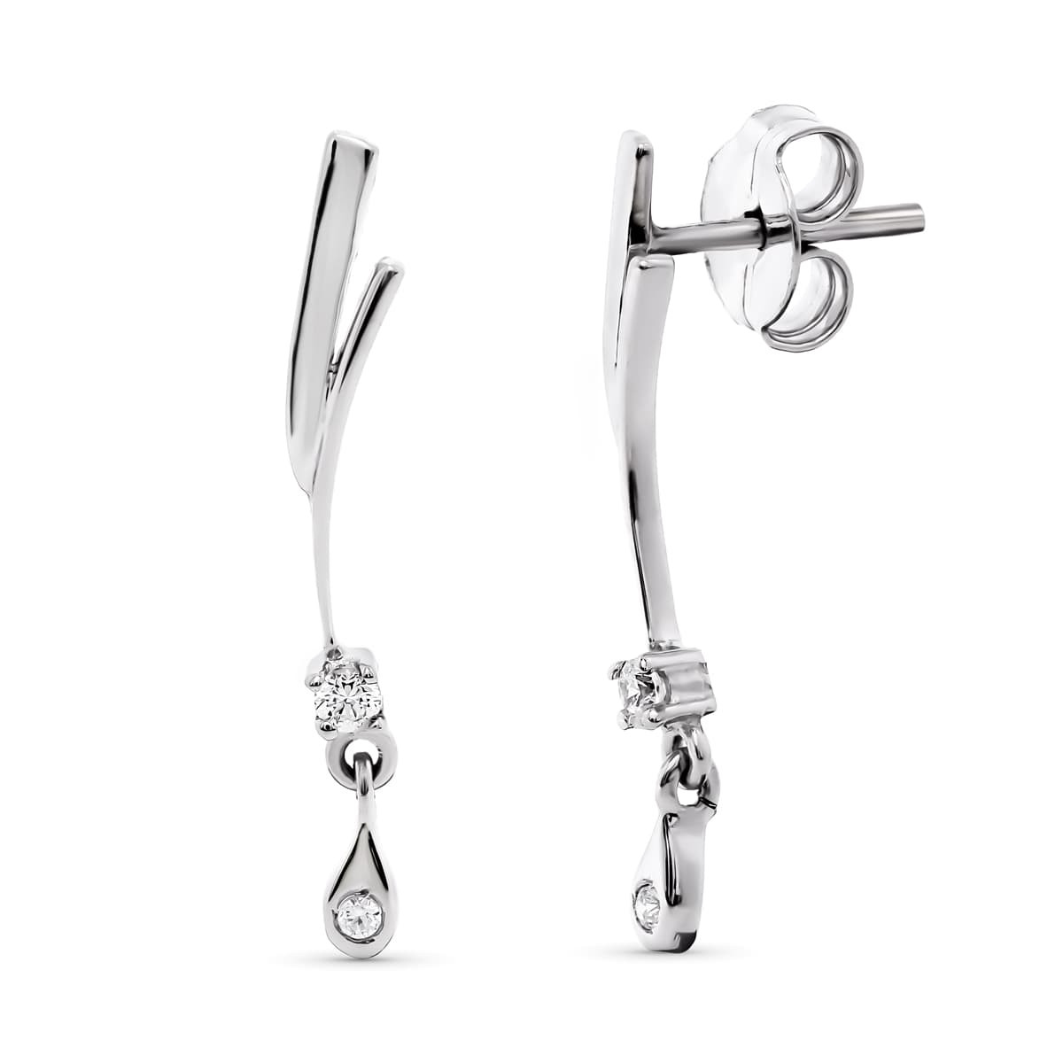 18K PENDIENTES ORO BLANCO LARGO CIRCONITA 26X4 MM CIERRE PRESION