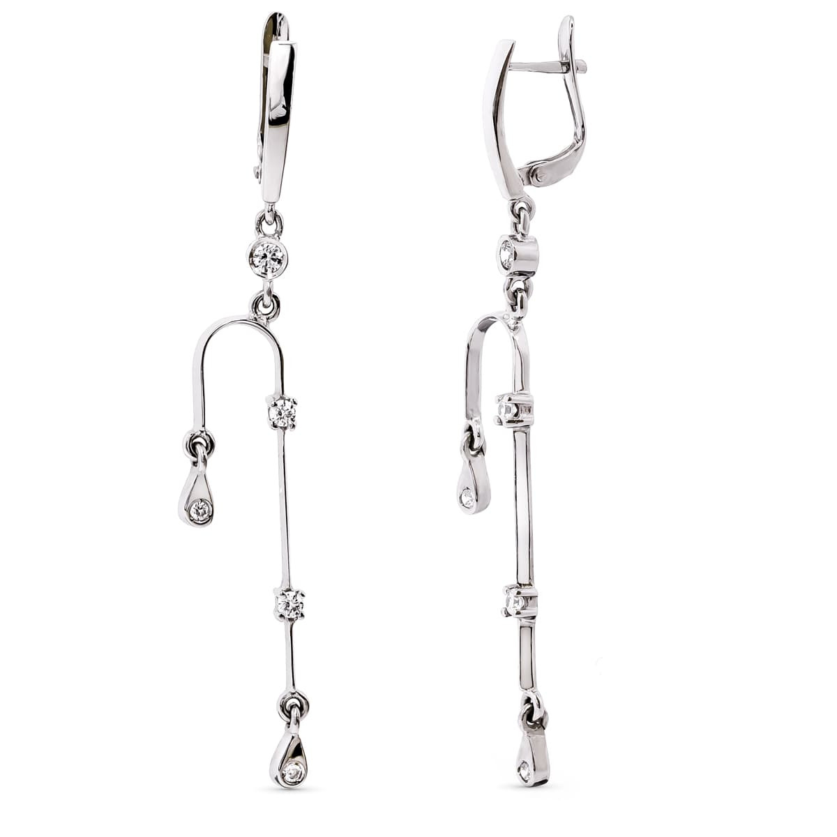 18K PENDIENTES LARGOS ORO BLANCO CIRCONITA 59X7 MM CIERRE CATALAN