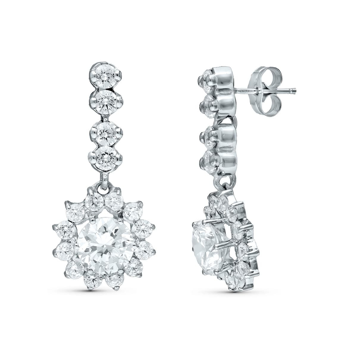 18K PENDIENTES DOS CUERPOS CUAJO ORO BLANCO 28X12 MM PRESION