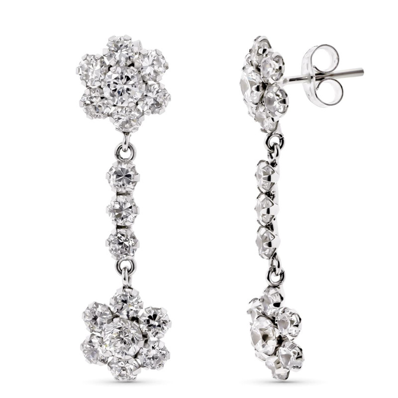 18K PENDIENTES ORO BLANCO DOS CUAJOS CON CIRCONITA CIERRE PRESION