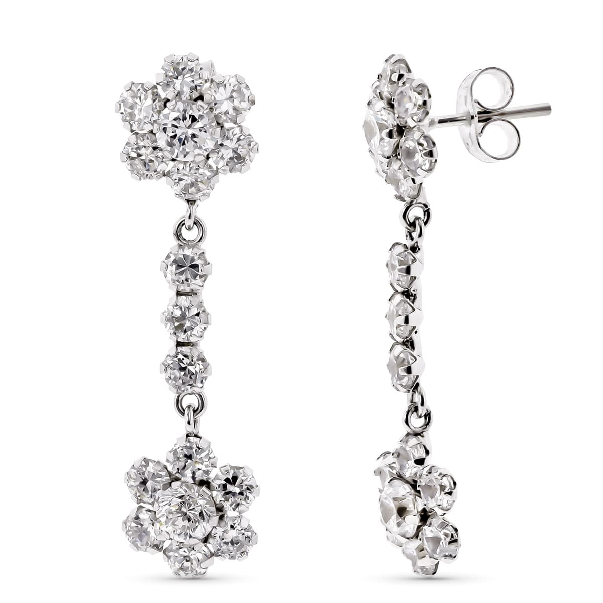 18K PENDIENTES ORO BLANCO DOS CUAJOS CON CIRCONITA CIERRE PRESION