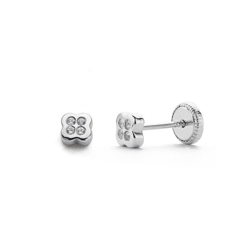 18K PENDIENTES CIRCONITA ORO BLANCO 4 MM CIERRE TUERCA