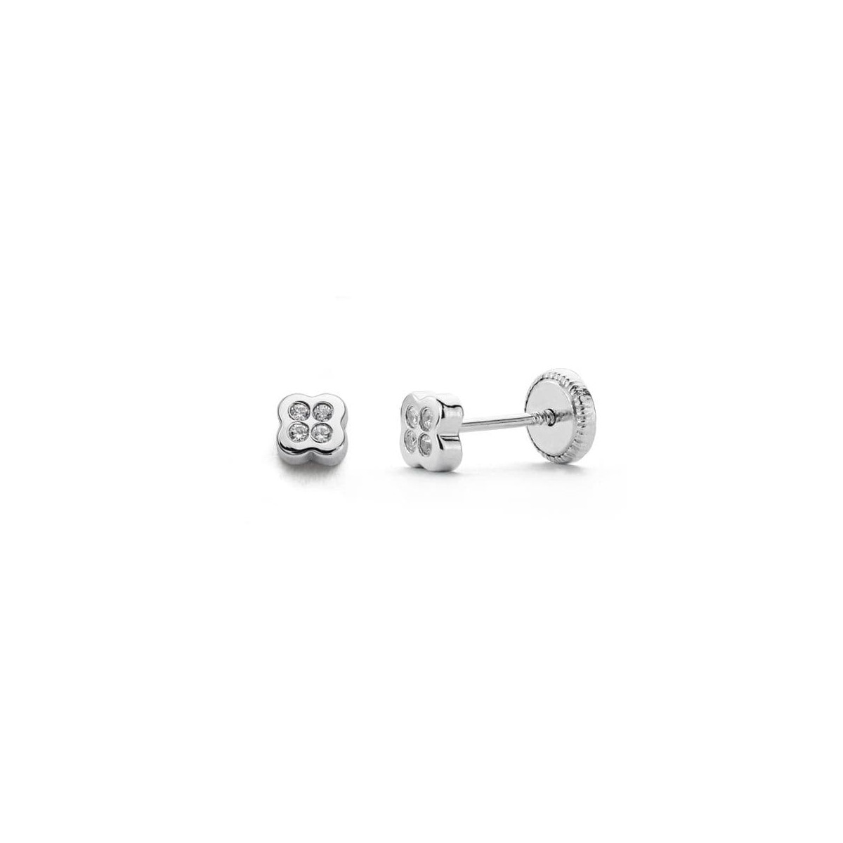 18K PENDIENTES CIRCONITA ORO BLANCO 4 MM CIERRE TUERCA