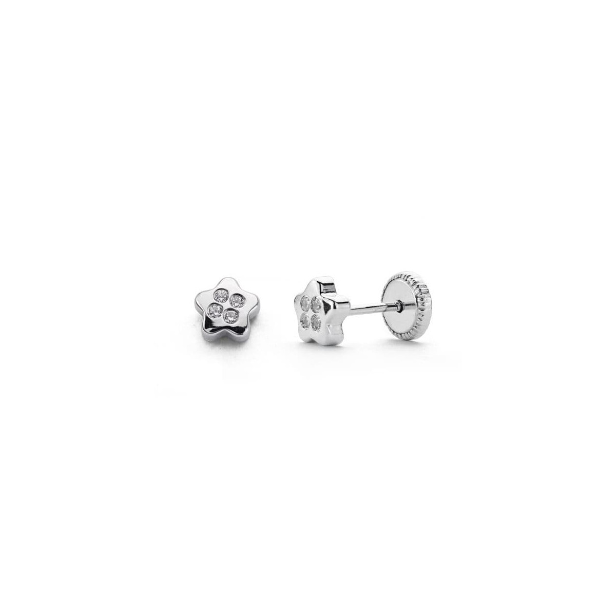 18K PENDIENTES ORO BLANCO ESTRELLA CIRCONITA 5X5 MM CIERRE TUERCA