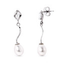 18K PENDIENTES ORO BLANCO Y PERLA Y CIRCONITA CIERRE PRESION
