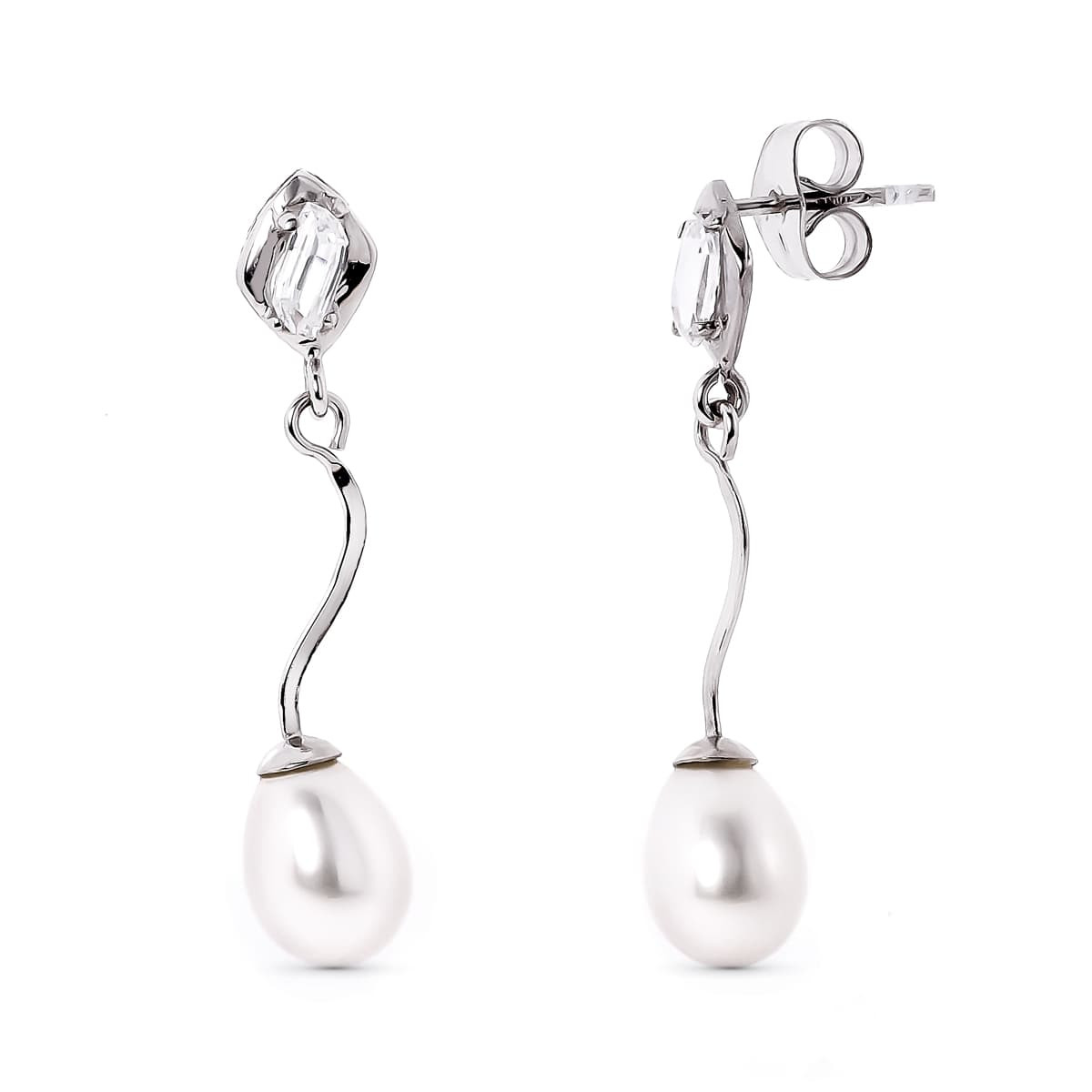 18K PENDIENTES ORO BLANCO Y PERLA Y CIRCONITA CIERRE PRESION