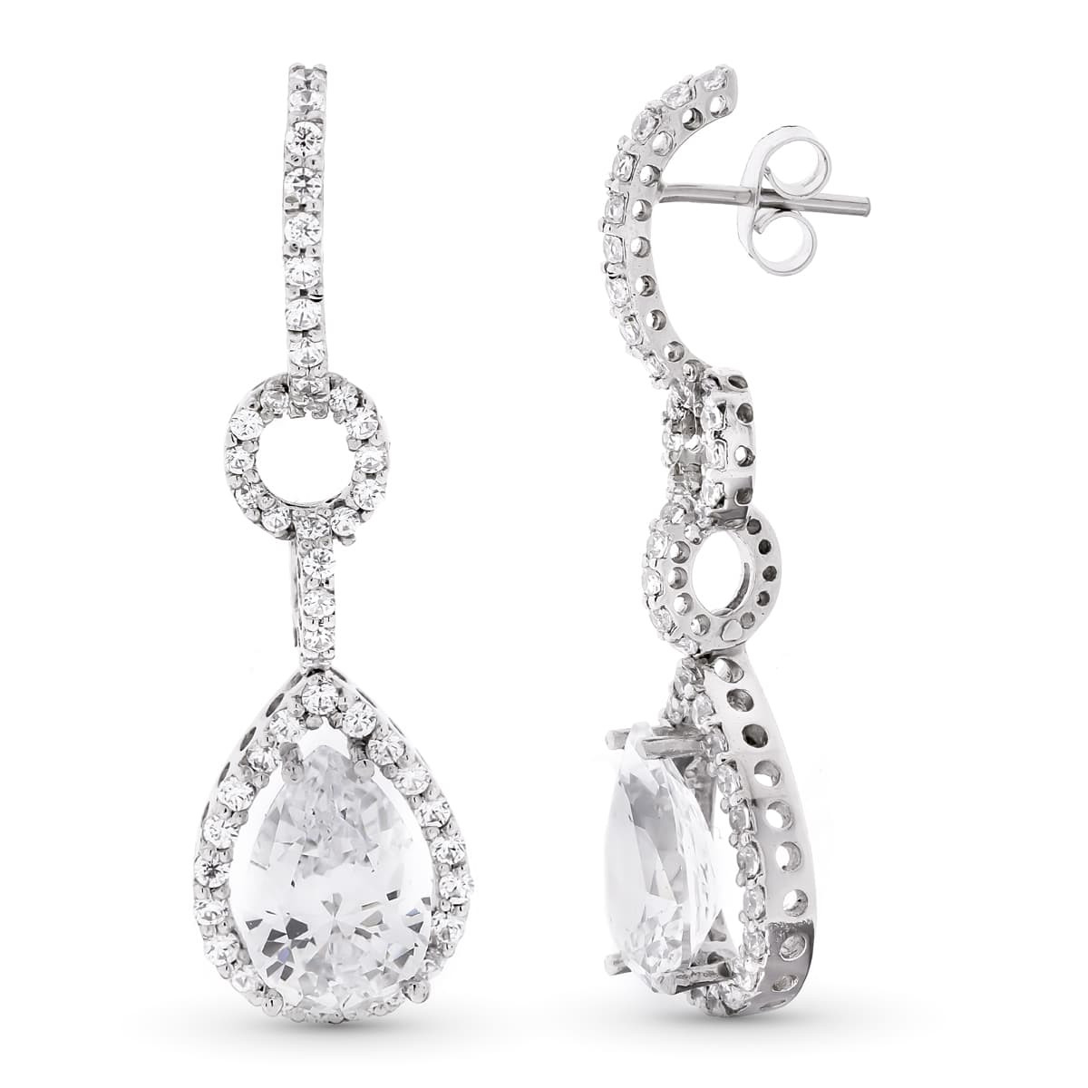 18K PENDIENTES ORO BLANCO LARGOS CIRCONITA 41X11 MM CIERRE PRESION