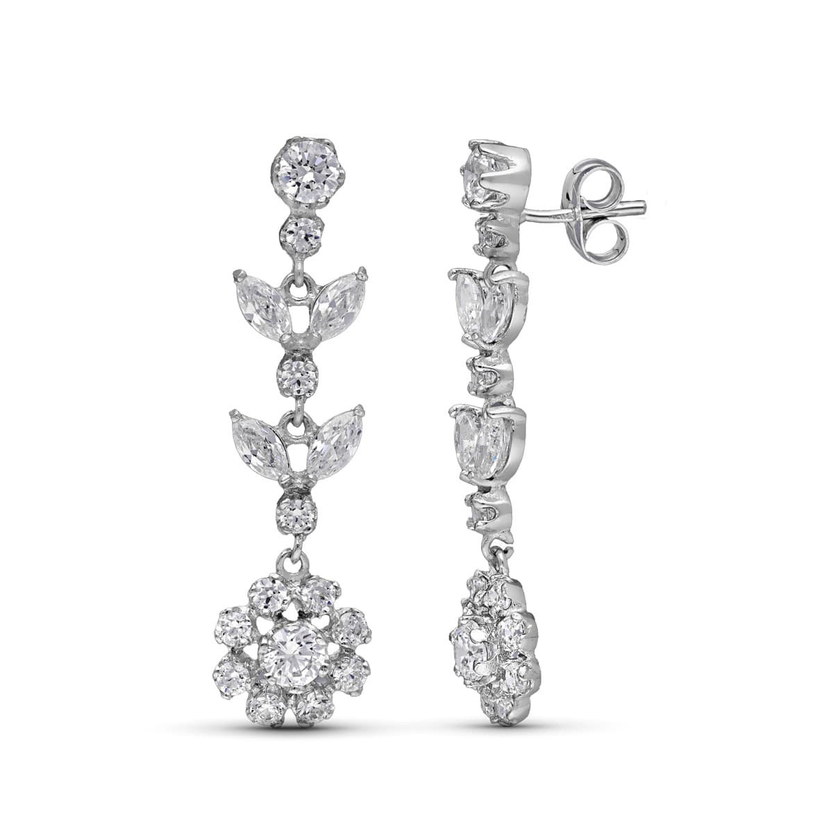 18K PENDIENTES ORO BLANCO LARGOS CIRCONITA 35X10 MM PRESION