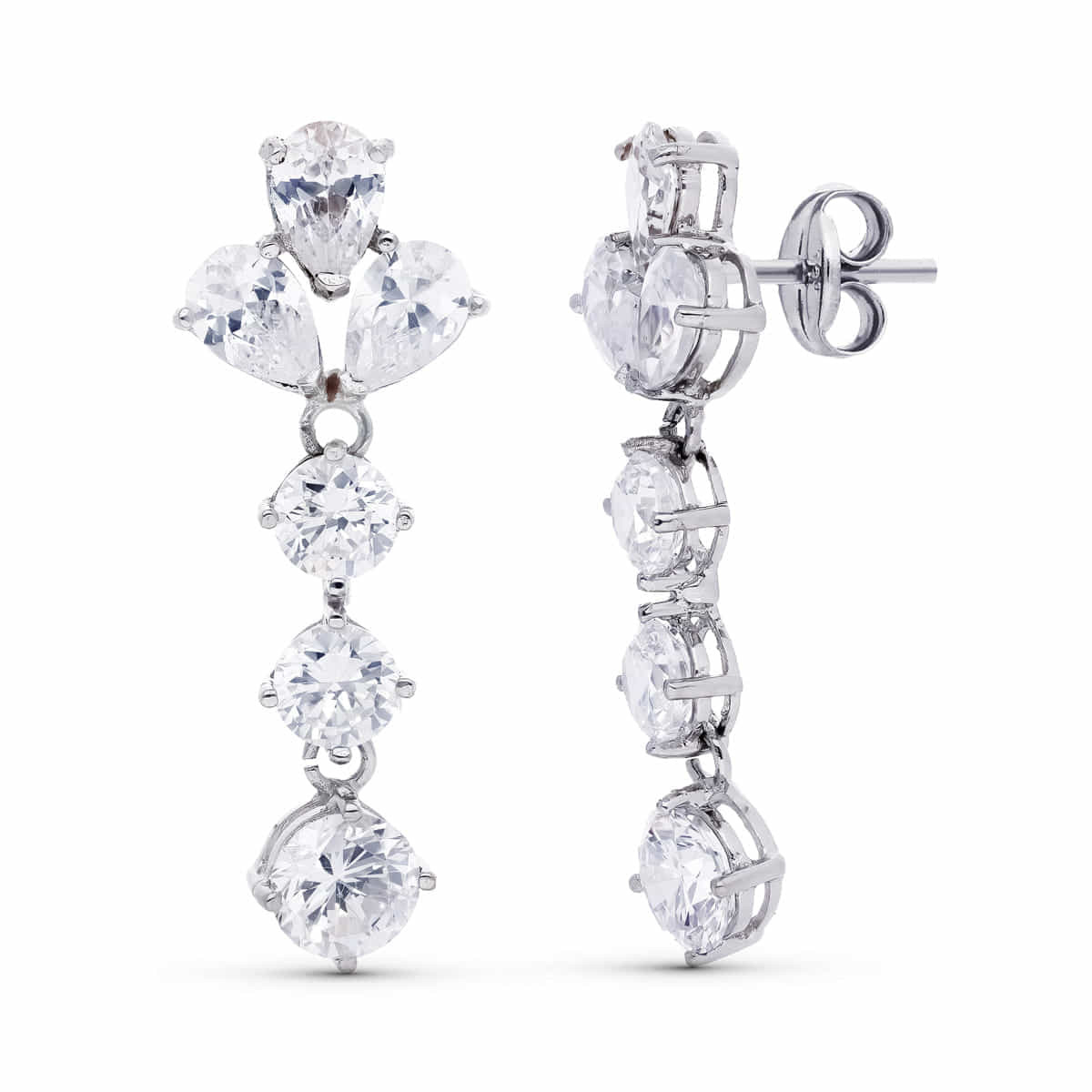 18K PENDIENTES ORO BLANCO LARGOS NOVIA 30X11 MM CIERRE PRESION