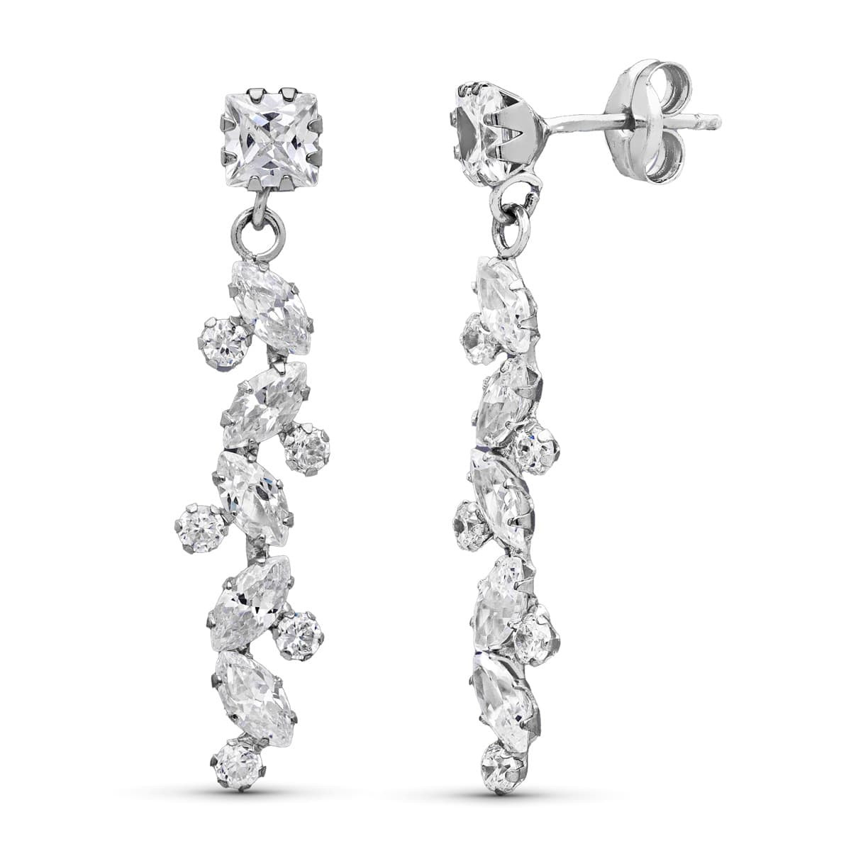 18K PENDIENTES ORO BLANCO CIRCONITA 30X5 MM CIERRE PRESION