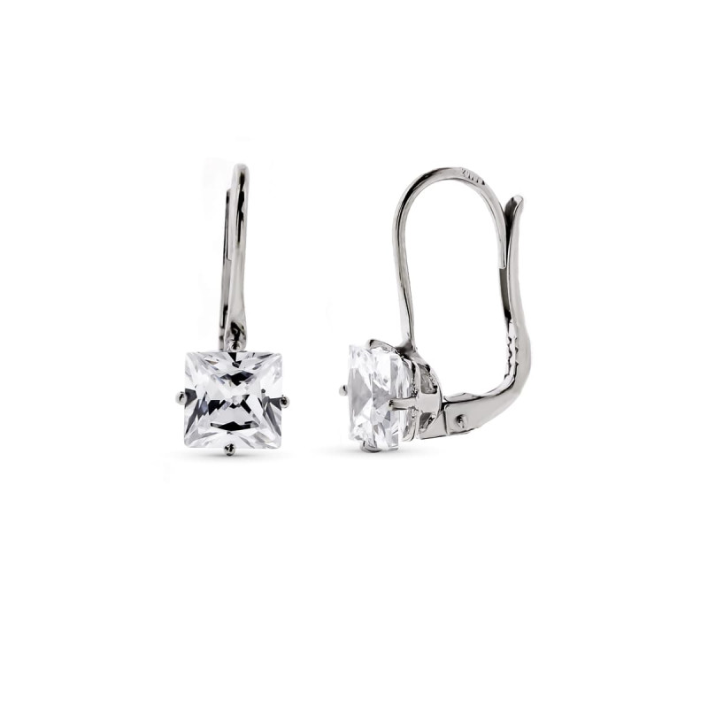 18K PENDIENTES ORO BLANCO PIEDRA 6X6 MM 17X6 MM CIERRE CATALAN