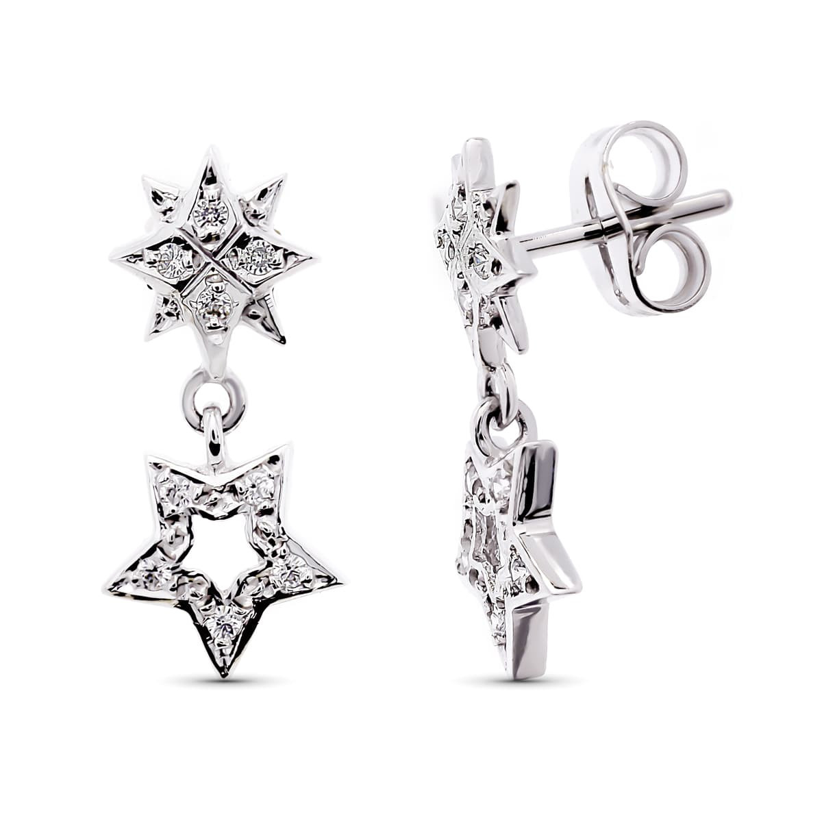18K PENDIENTES ORO BLANCO CIRCONITA ESTRELLA 17X8 MM CIERRE PRESION