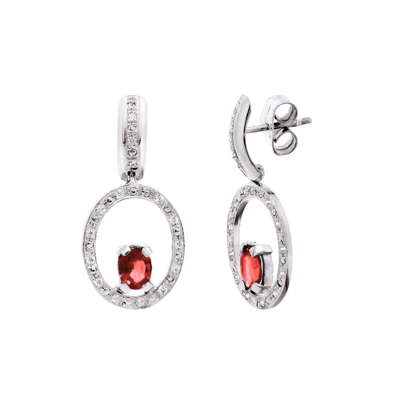 18K PENDIENTES ORO BLANCO RUBI Y CIRCONITA CIERRE PRESION
