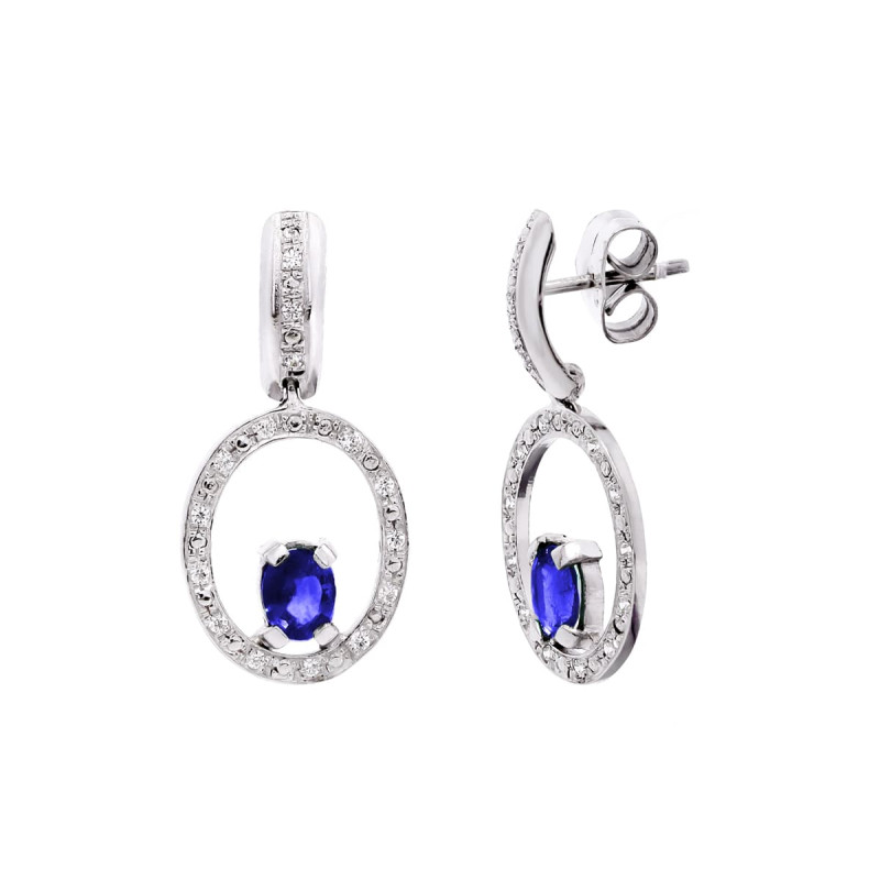 18K PENDIENTES ORO BLANCO ZAFIRO Y CIRCONITA CIERRE PRESION