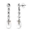 18K PENDIENTES ORO BLANCO LARGO PERLA CIULTIVADA 8 MM Y CIRCONITA TOTAL 30X7 MM CIERRE PRESION