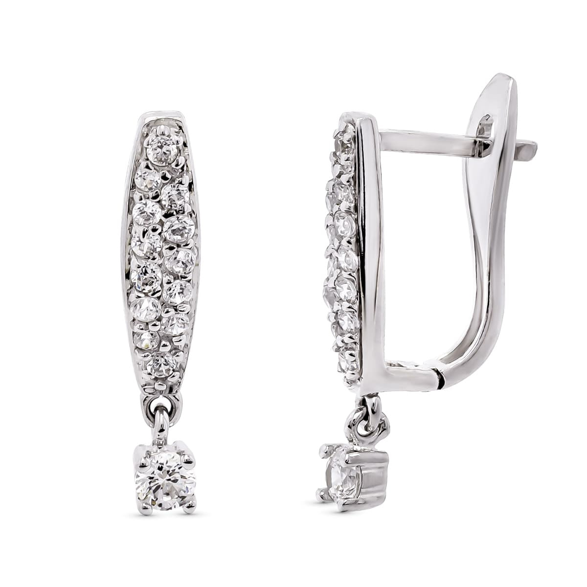 18K PENDIENTES LARGOS ORO BLANCO CON CIRCONITA 20X4 MM CIERRE CATALAN