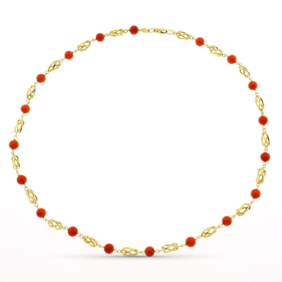 18K GARGANTILLA ORO AMARILLO JAULA CORAL FINO CERDEÑA 6 MM 50CM