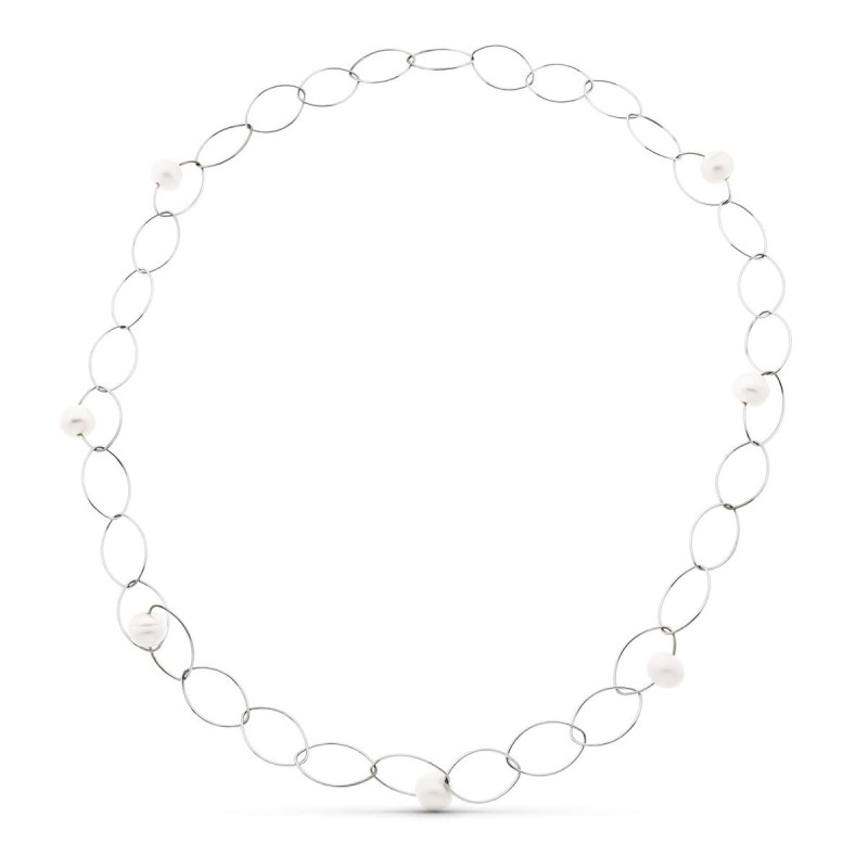 18K GARGANTILLA ORO BLANCO 7 PERLA CULTIVADAS 86 CM