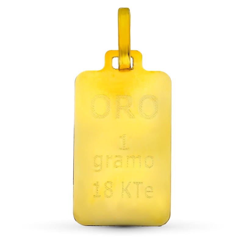 18K COLGANTE AMULETO ORO AMARILLO LINGOTE 1 GRAMO.