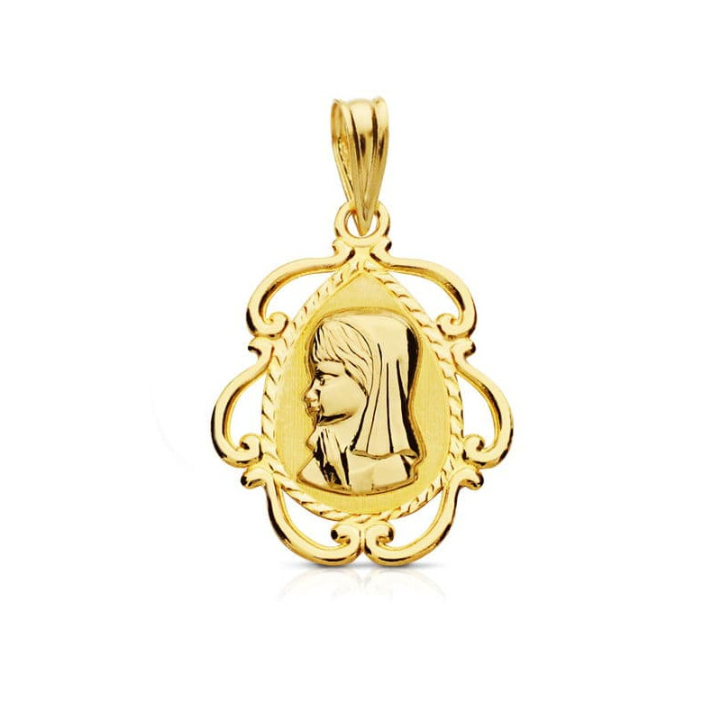18K MEDALLA ORO AMARILLO VIRGEN NIÑA LAGRIMA 22X16 MM