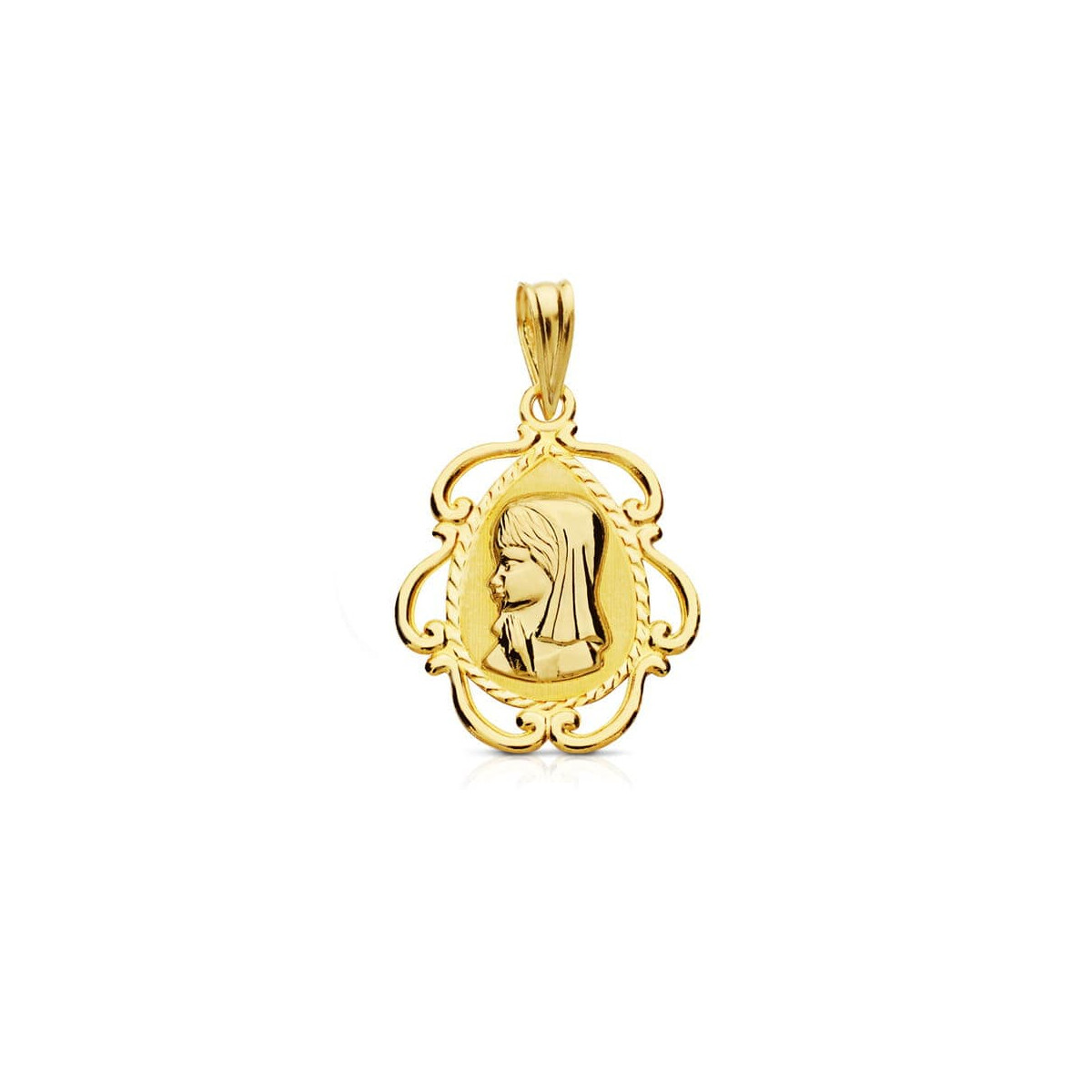 18K MEDALLA ORO AMARILLO VIRGEN NIÑA LAGRIMA 22X16 MM