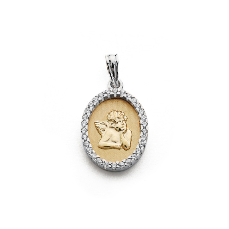 18K MEDALLA ORO AMARILLO ANGEL CIRCONITA 20X13 MM