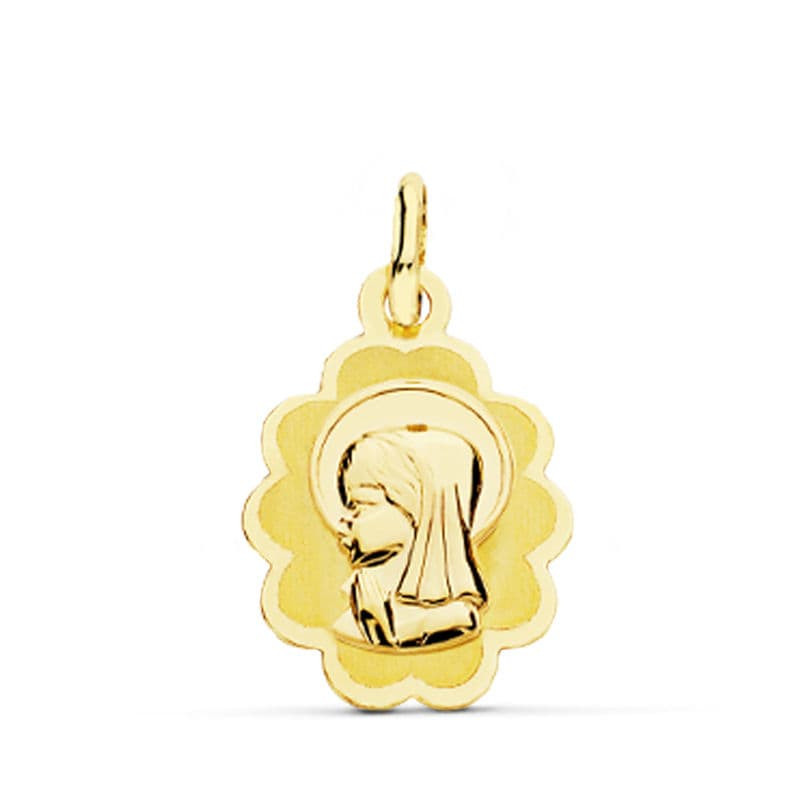 18K MEDALLA ORO AMARILLO VIRGEN NIÑA LIGERA 17X12 MM