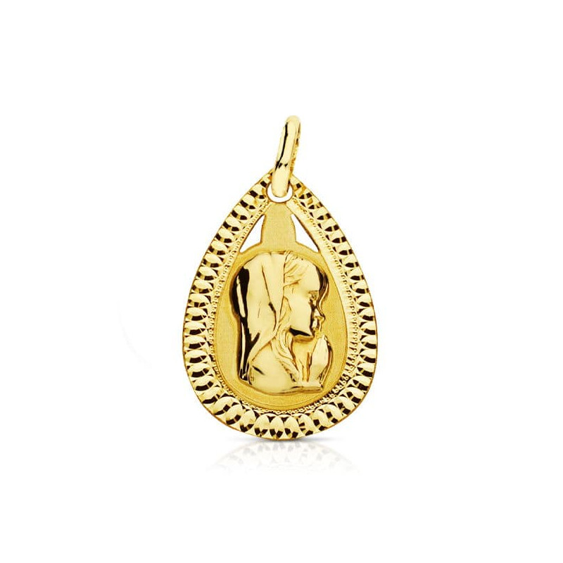 18K MEDALLA ORO AMARILLO VIRGEN NIÑA LAGRIMA 20X13 MM