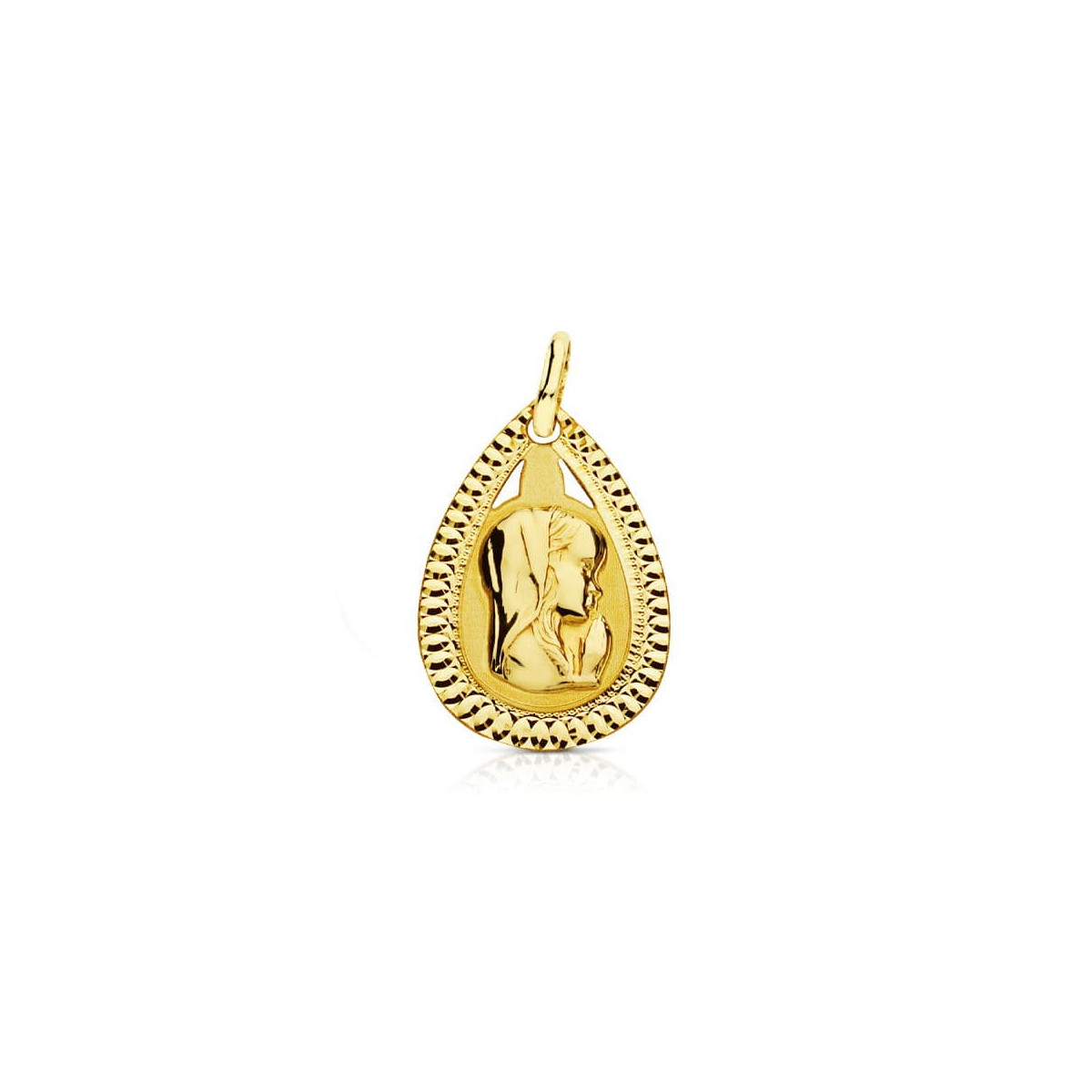 18K MEDALLA ORO AMARILLO VIRGEN NIÑA LAGRIMA 20X13 MM