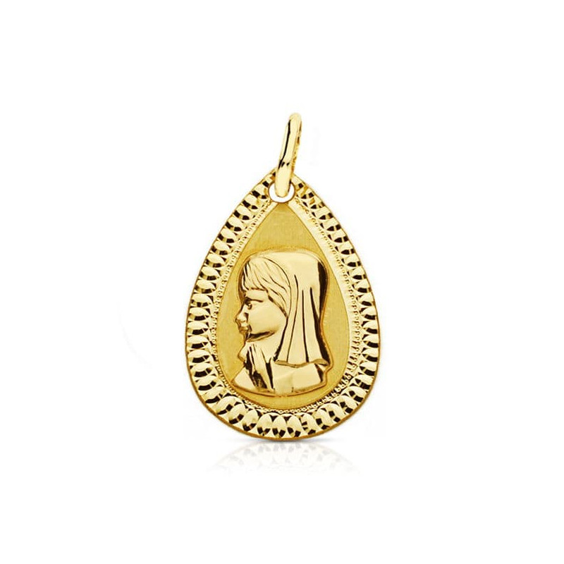 18K MEDALLA ORO AMARILLO VIRGEN NIÑA LAGRIMA 20X13 MM
