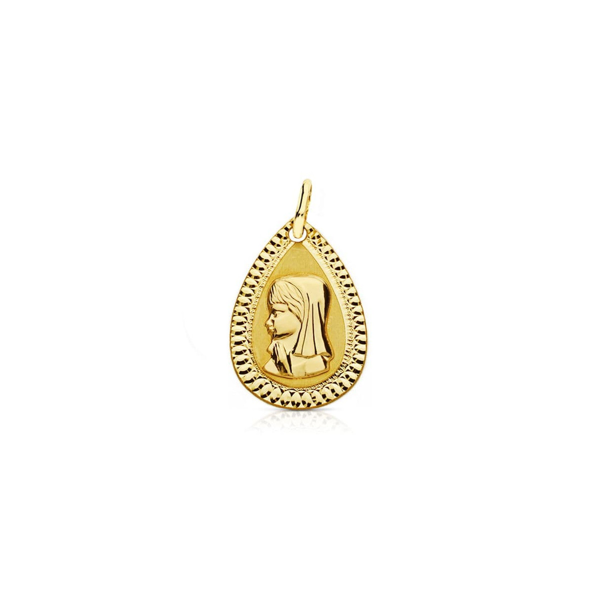 18K MEDALLA ORO AMARILLO VIRGEN NIÑA LAGRIMA 20X13 MM