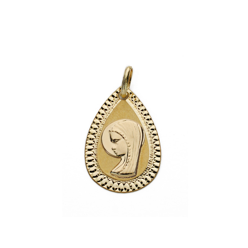 18K MEDALLA ORO AMARILLO VIRGEN NIÑA LAGRIMA 20X13 MM