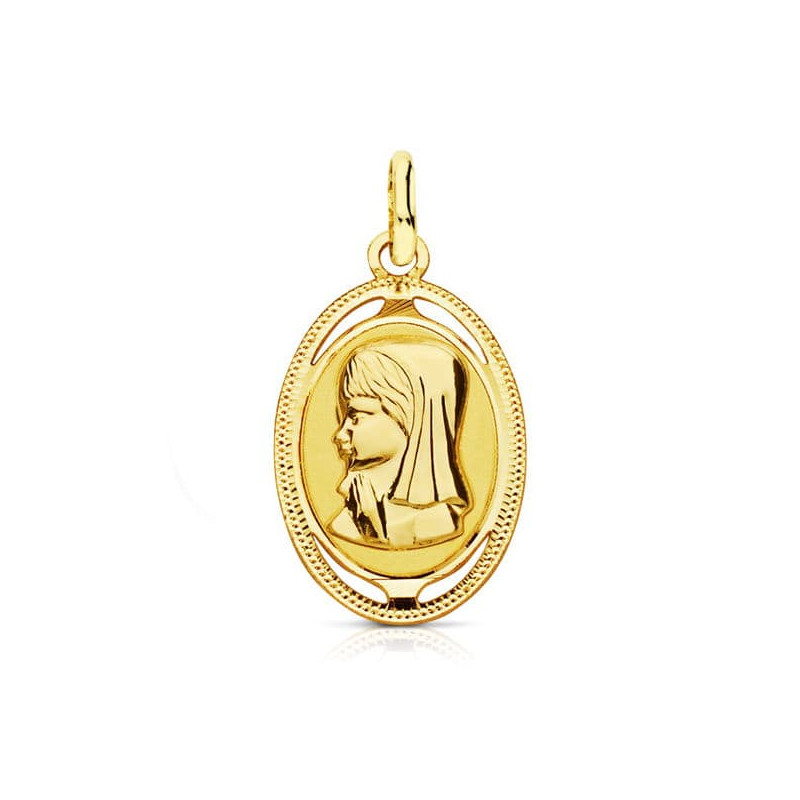 18K MEDALLA ORO AMARILLO VIRGEN NIÑA OVAL. 20X12 MM
