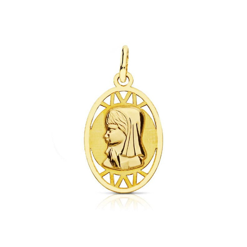 18K MEDALLA ORO AMARILLO VIRGEN NIÑA OVAL CALADA 20X12 MM