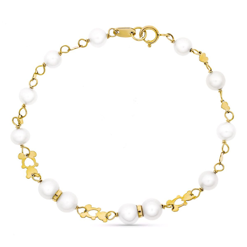 18K PULSERA ORO AMARILLO 17CM COMUNION PERLA CULTIVADA 5-5.5 MM