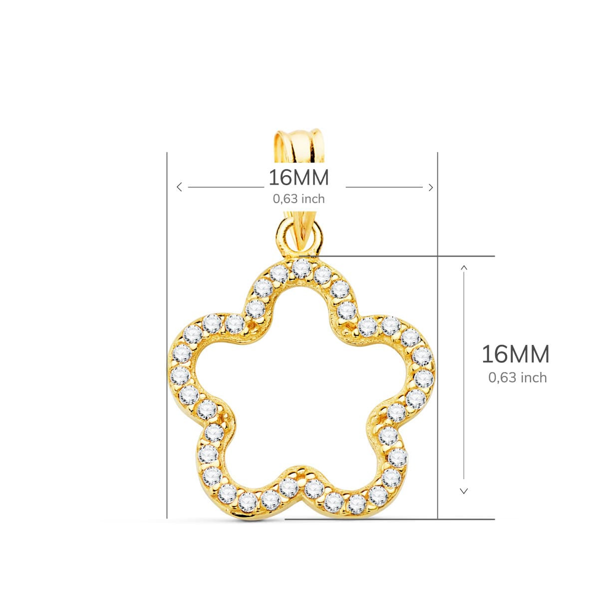 18K COLGANTE AMULETO ORO AMARILLO FLOR CON CIRCONITA 16X16 MM
