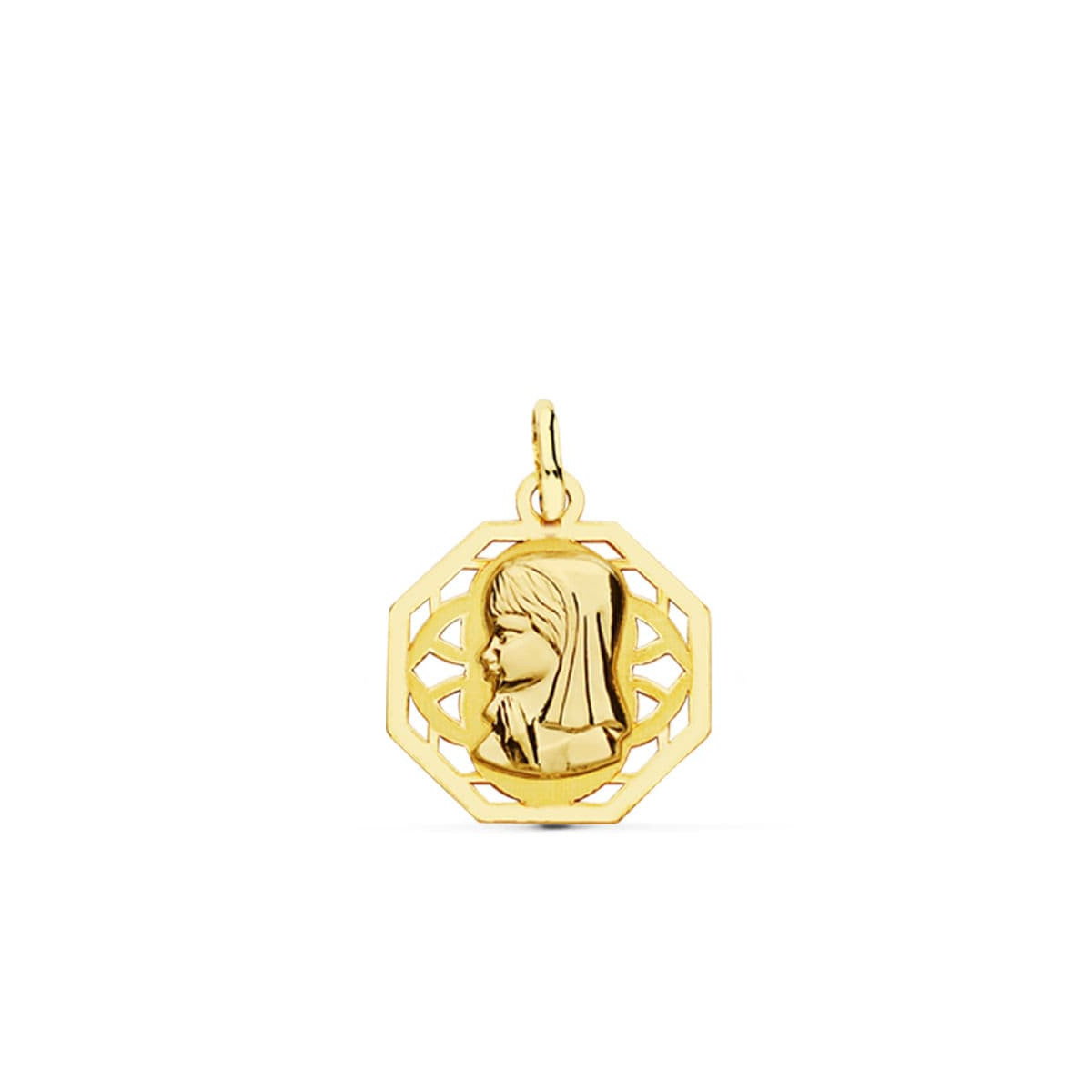18K MEDALLA ORO AMARILLO VIRGEN NIÑA CALADA 17X15 MM