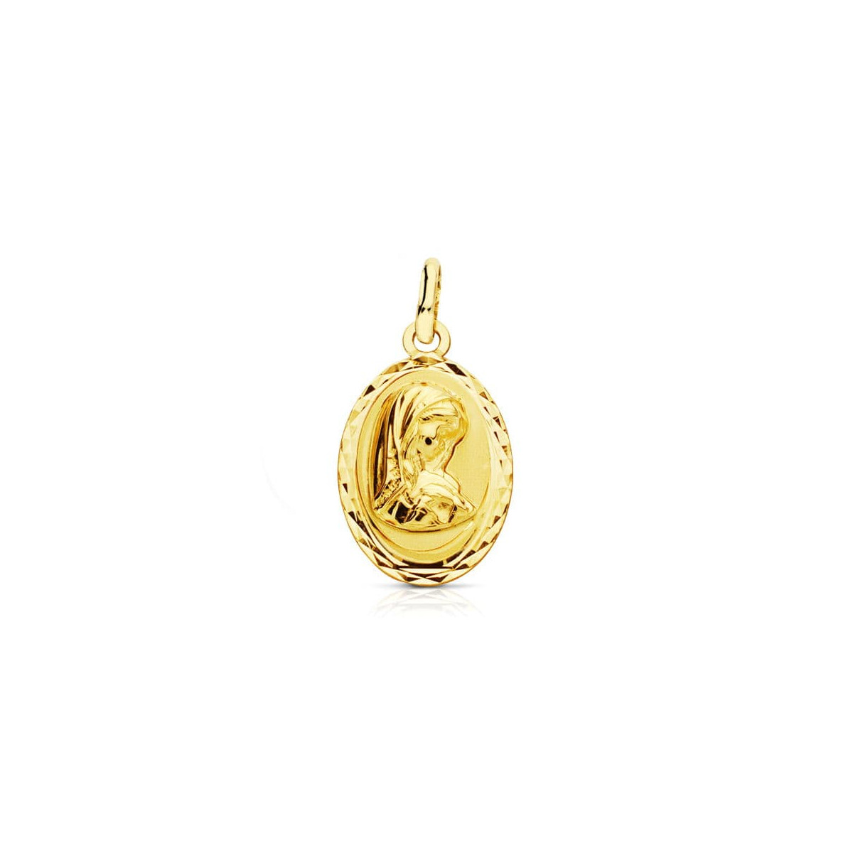 18K MEDALLA ORO AMARILLO VIRGEN NIÑA OVAL TALLADA19X12 MM
